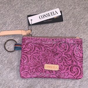 Consuela Mena Pink Floral Metallic Coin Pouch with key ring NWT